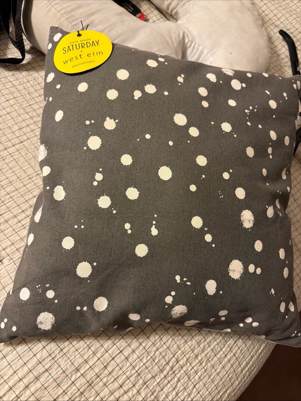Kate Spade Saturday West Elm Gray Pillow with White Dot Pattern